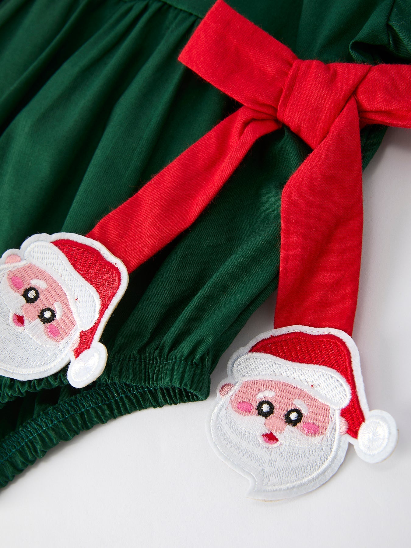 Baby Girls Holiday Outfit – Santa Bow Green Christmas Romper