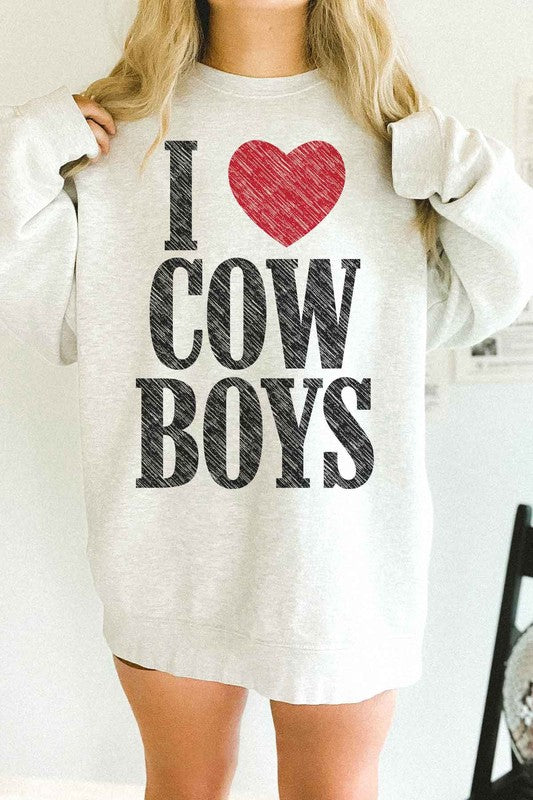 I Love Cowboys Western Graphic Oversized Sweatshirt