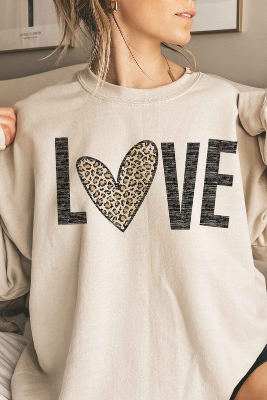 LEOPARD LOVE VALENTINE OVERSIZED SWEATSHIRT - Aaria Tees