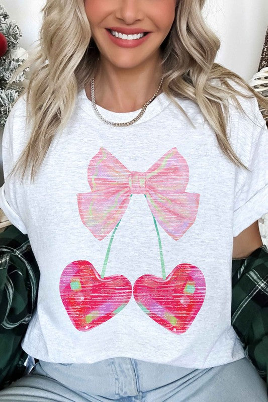 CHERRY RIBBON VALENTINES OVERSIZED GRAPHIC TEE - Aaria Tees