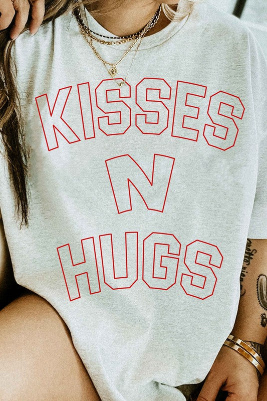 KISSES AND HUGS VALENTINES GRAPHIC TEE - Aaria Tees