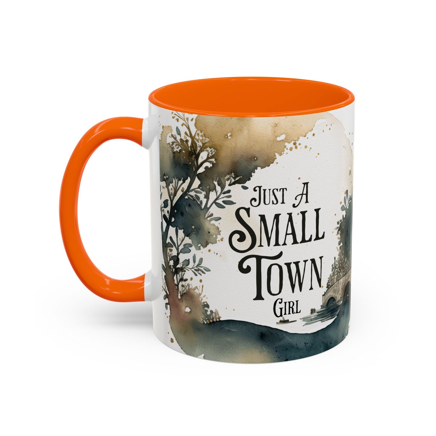 "Just a Small Town Girl" Accent Coffee Mug - Beautiful Watercolor Design for Everyday Enjoyment - Aaria Tees