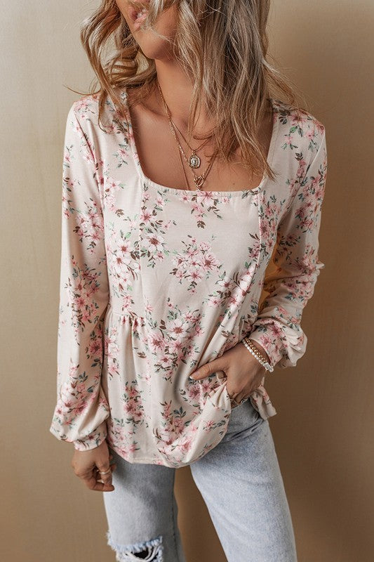 Women's Casual Floral Print Long Sleeve Blouses YNIQUE