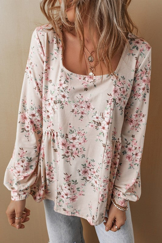 Women's Casual Floral Print Long Sleeve Blouses YNIQUE