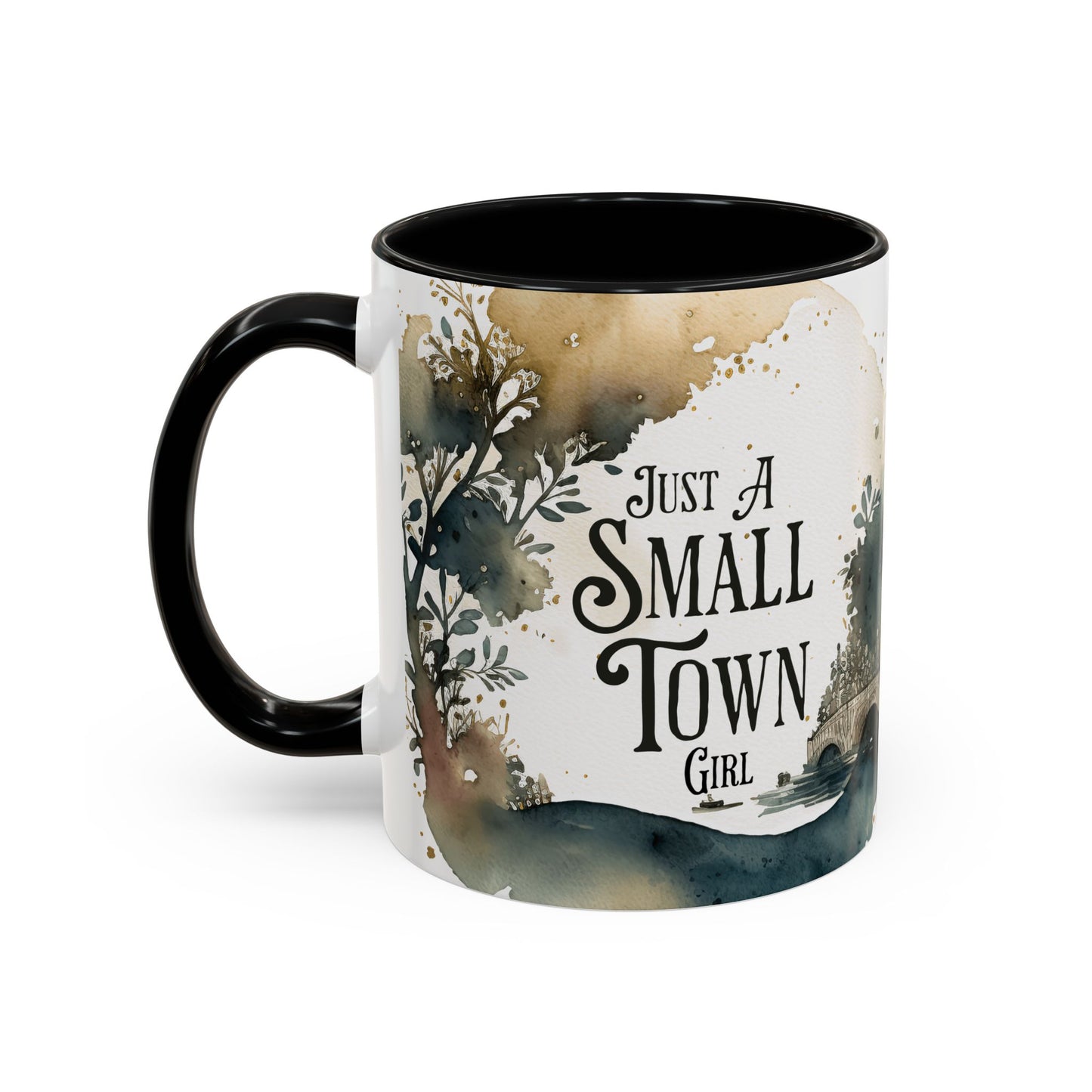 "Just a Small Town Girl" Accent Coffee Mug - Beautiful Watercolor Design for Everyday Enjoyment - Aaria Tees