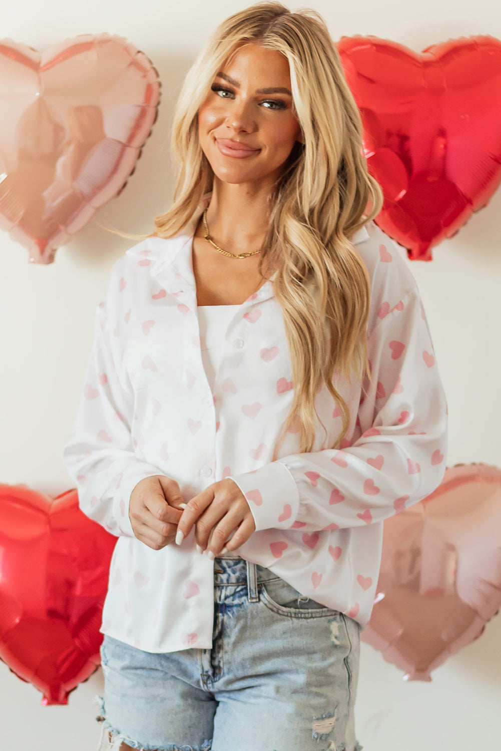 Love Heart Button-Up Drop Shoulder Shirt