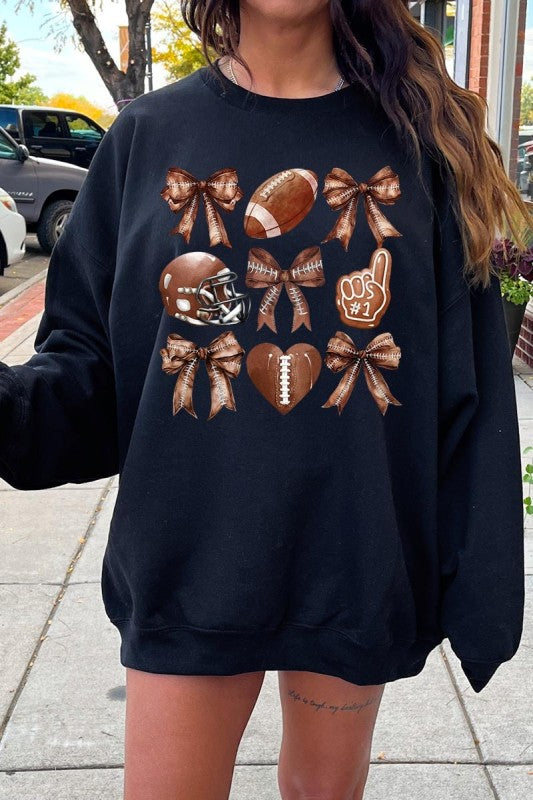 Cute Football and Bow Graphic Sweatshirt