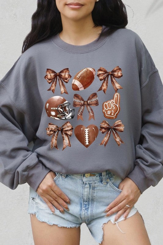 Cute Football and Bow Graphic Sweatshirt