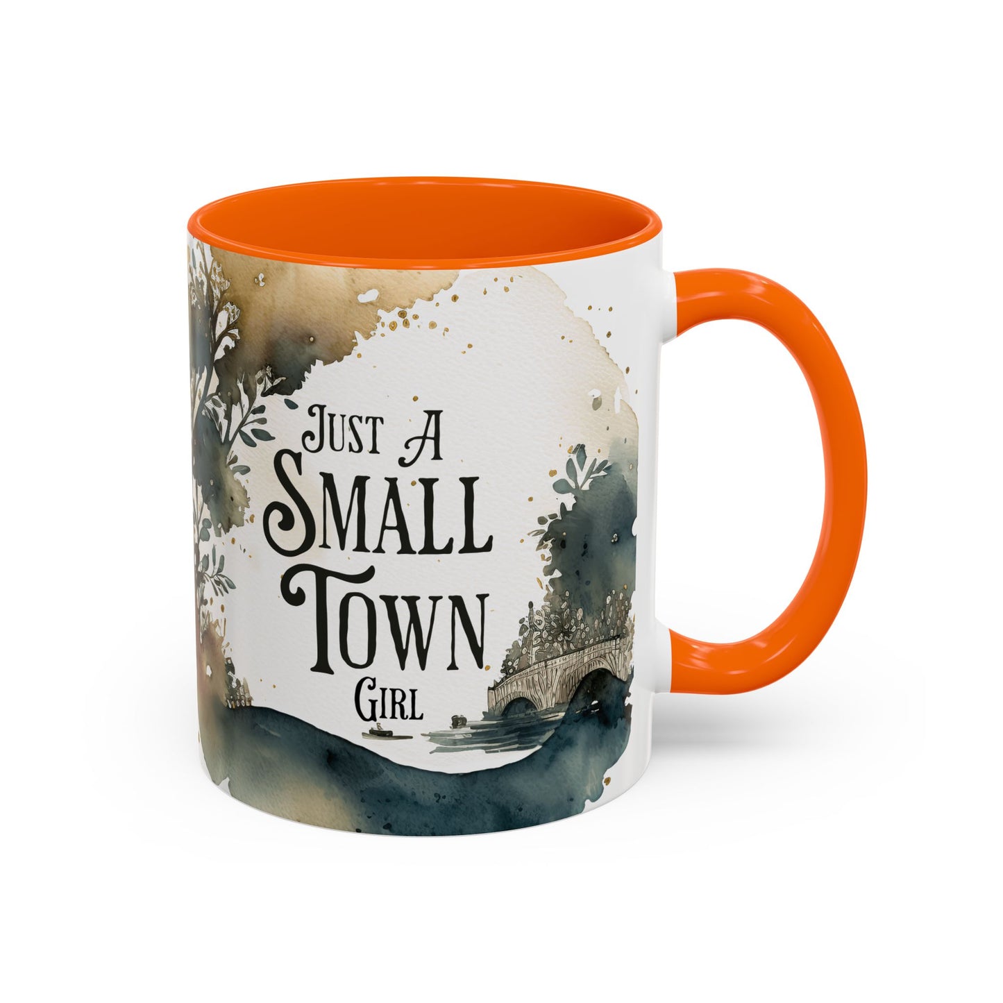 "Just a Small Town Girl" Accent Coffee Mug - Beautiful Watercolor Design for Everyday Enjoyment - Aaria Tees