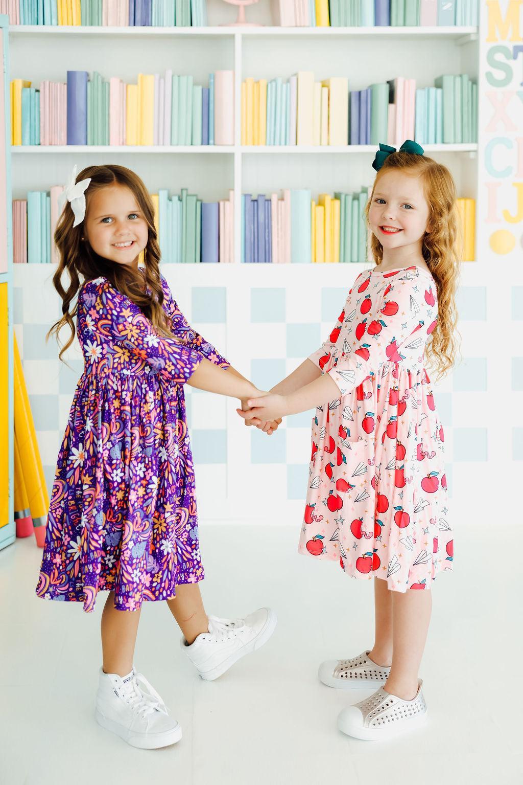 Star Student 3/4 Sleeve Pocket Twirl Dress
