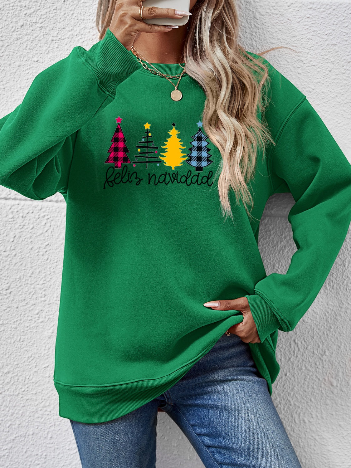 Round Neck Graphic Long Sleeve Sweatshirt - Aaria Tees Aaria Tees