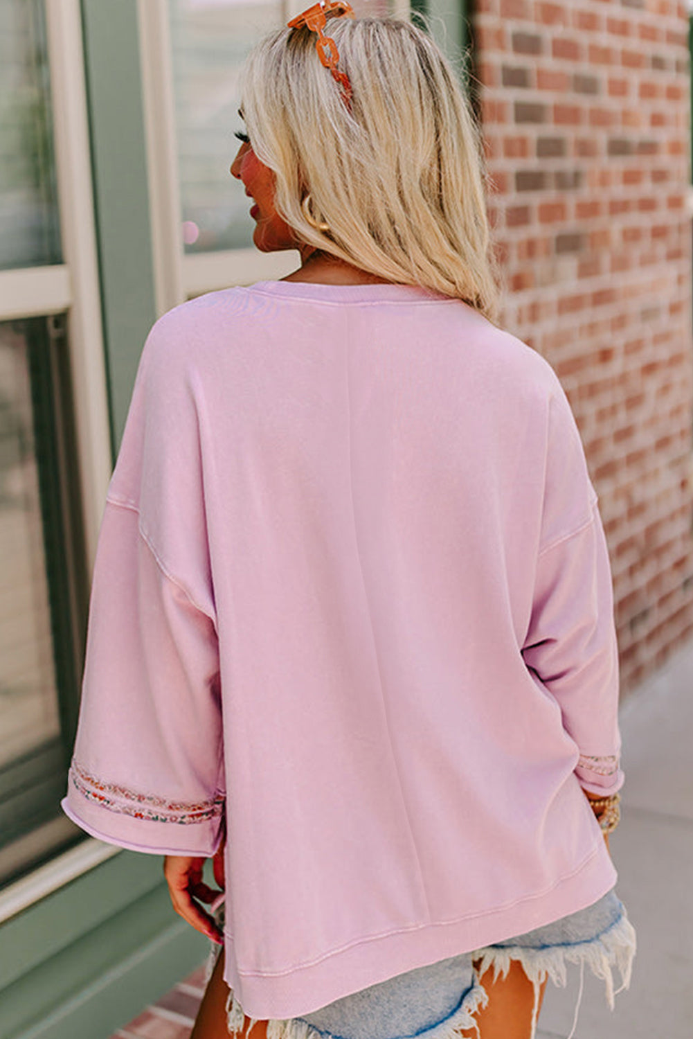 Light Pink Floral Peace Sign Graphic Drop Shoulder Wide Sleeve Casual Top - Aaria Tees Aaria Tees