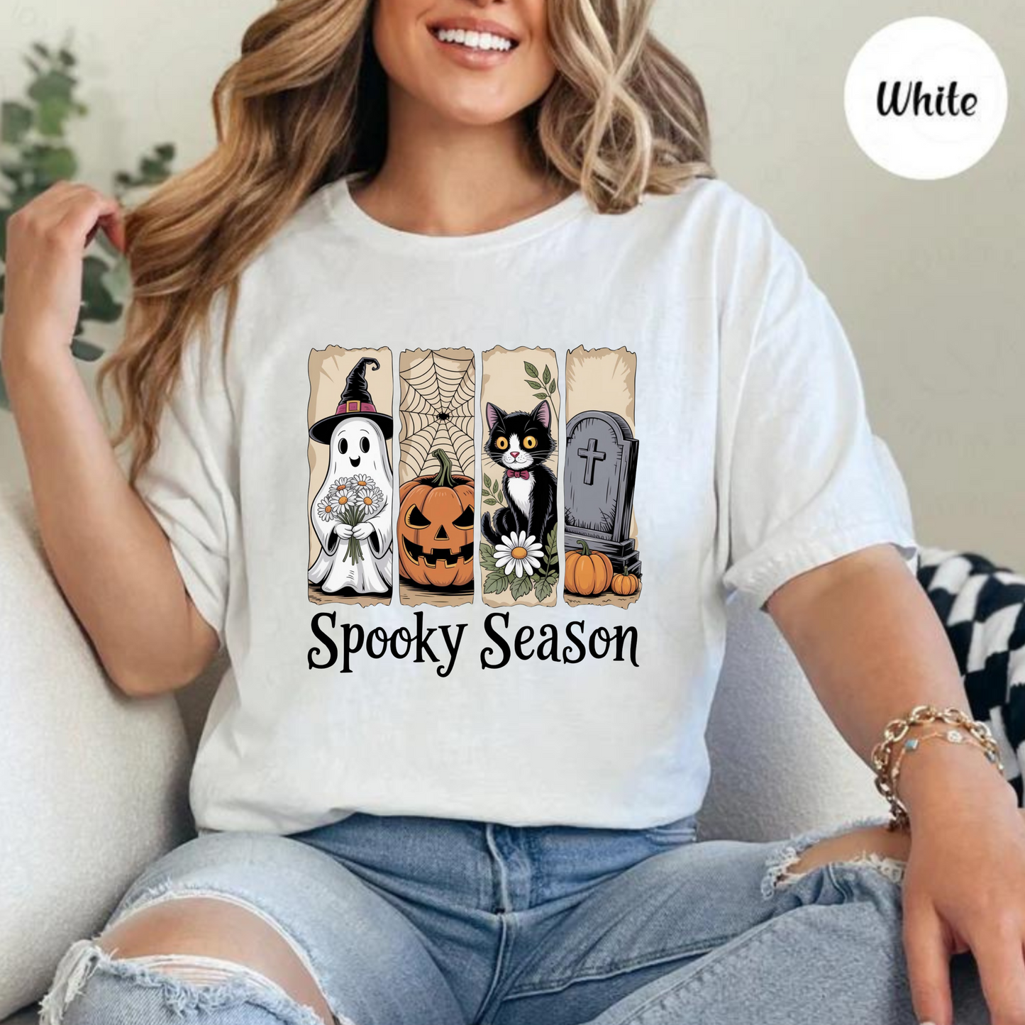 Spooky Season with Ghost|Jack|Cat|Grave Graphic Tee