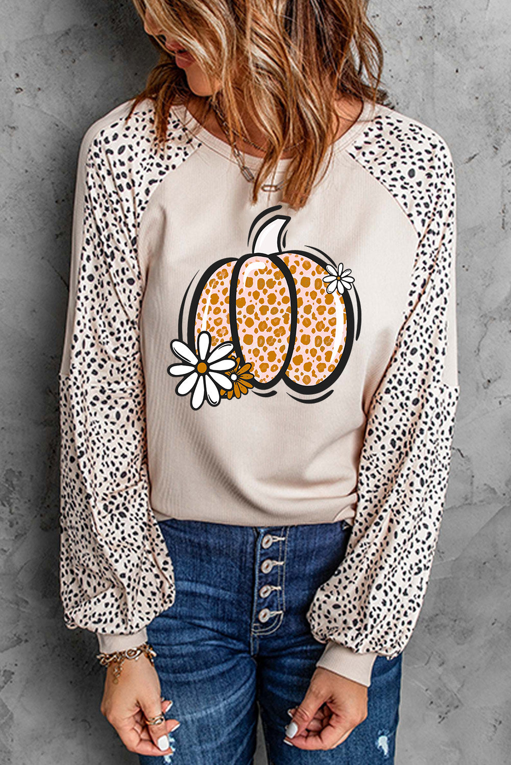 Pumpkin Graphic Round Neck Long Sleeve Top - Aaria Tees Aaria Tees
