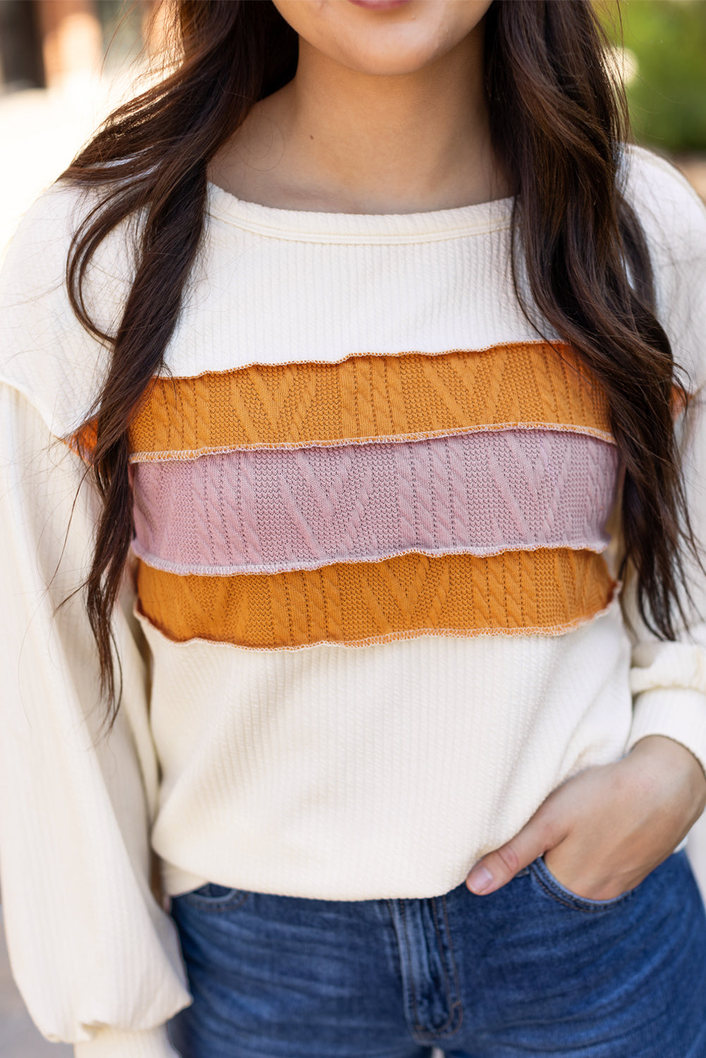 Ember Exposed Seam Knit Patchwork Top - Aaria Tees Aaria Tees