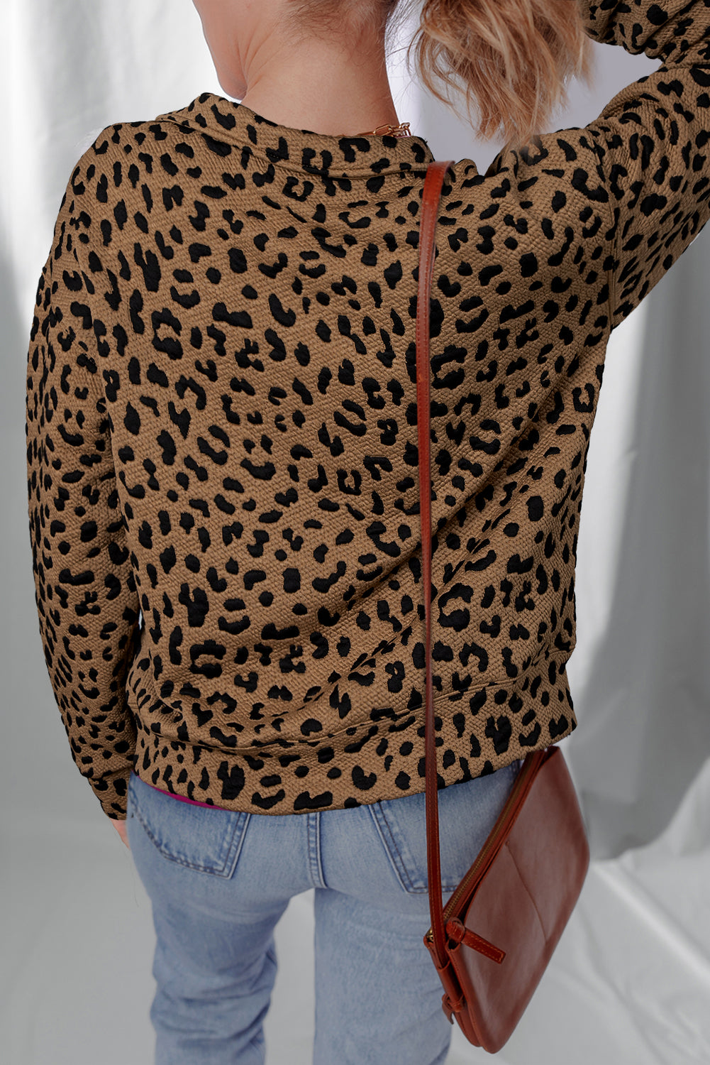 Leopard Quarter-Zip Drop Shoulder Sweatshirt