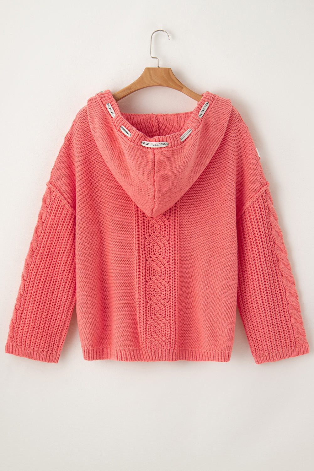Sariah Cable Knit Drawstring Hooded Sweater - Aaria Tees Aaria Tees