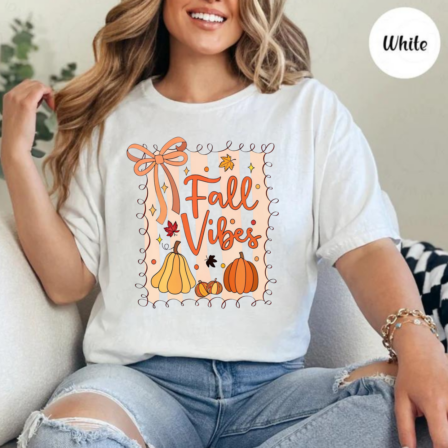 Peach Stripe Fall Vibes Graphic Tee