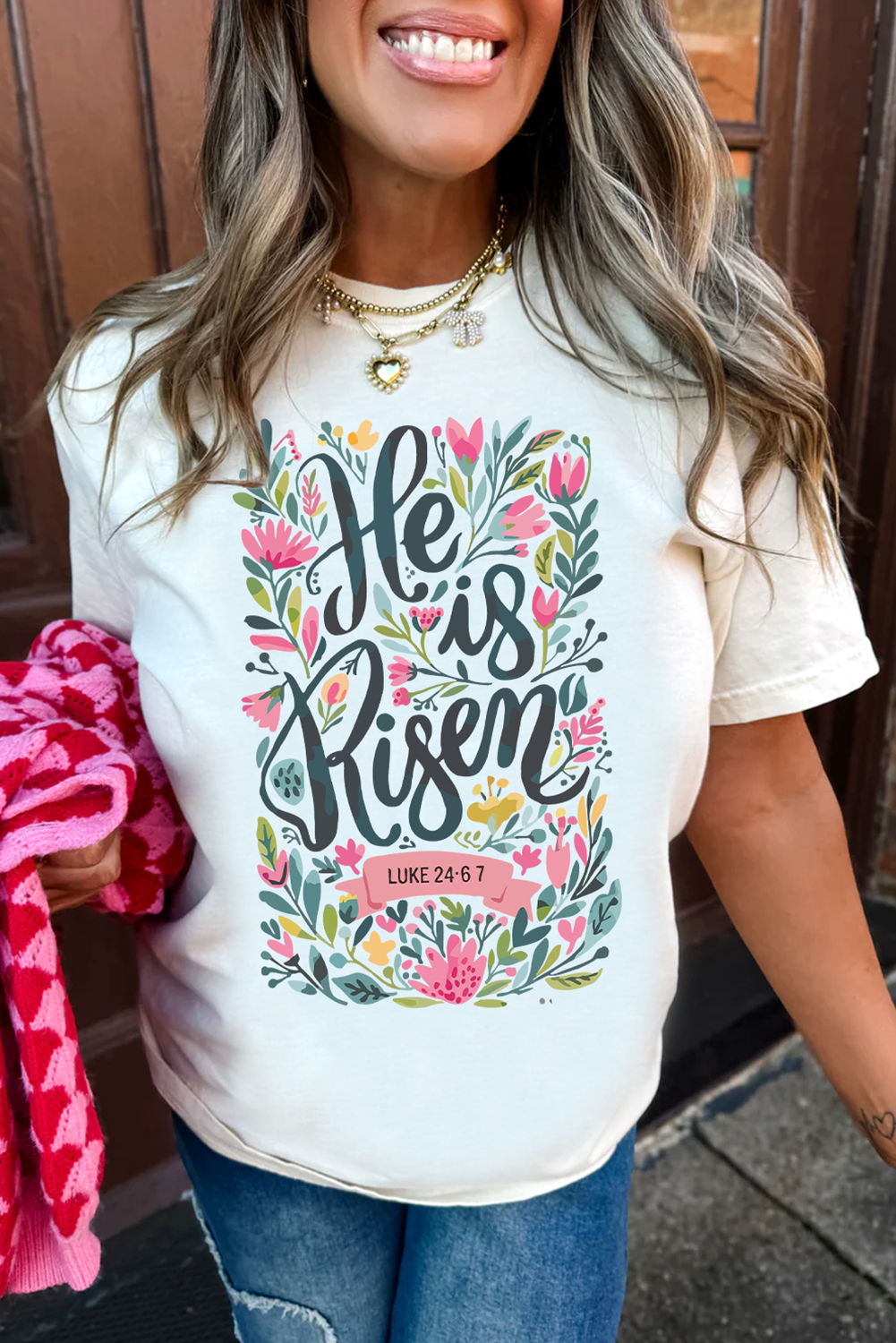 White He is Risen Floral Printed T Shirt - Aaria Tees