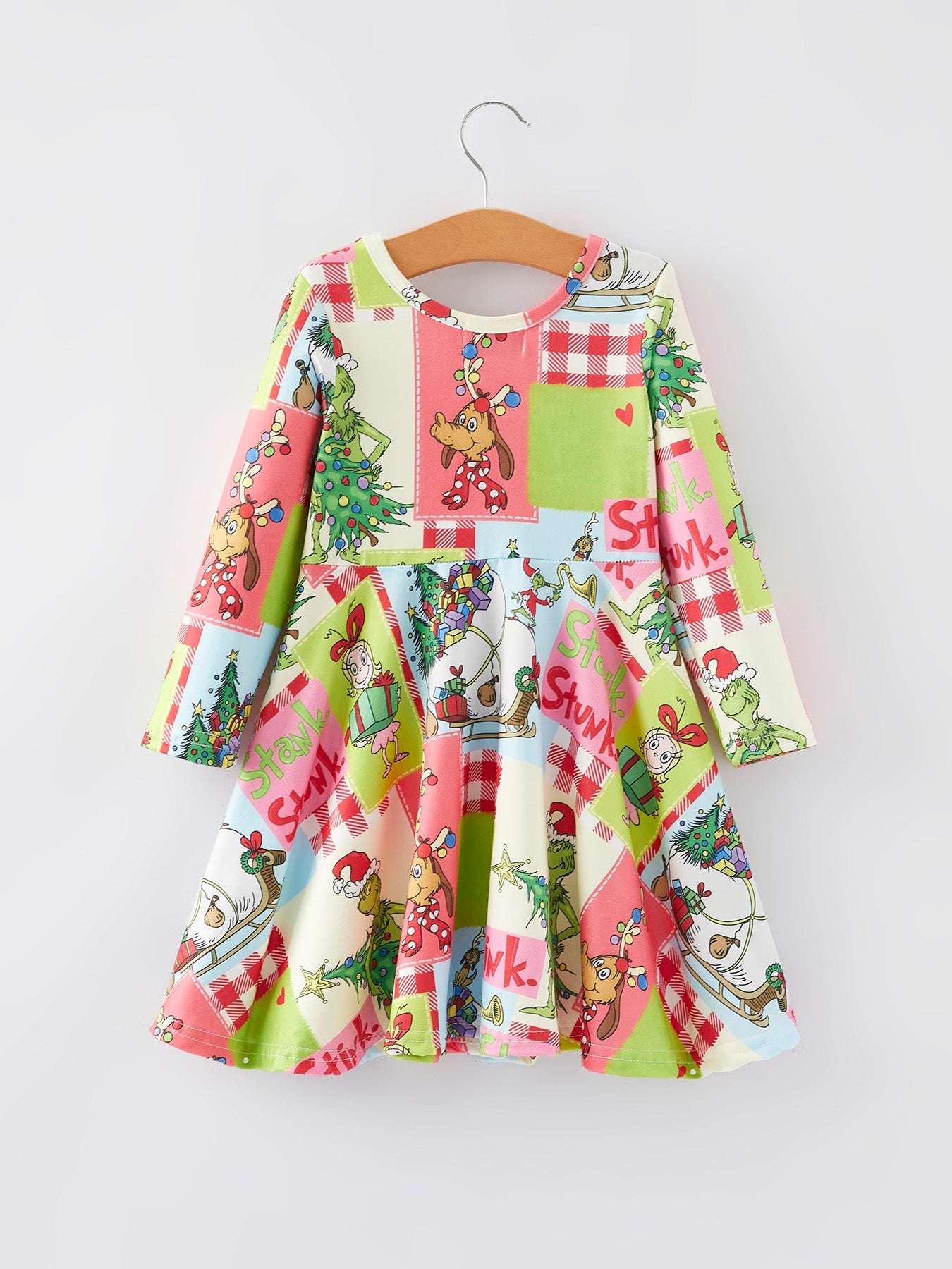 Autumn Winter Character Christmas Tree Print Girls Dress