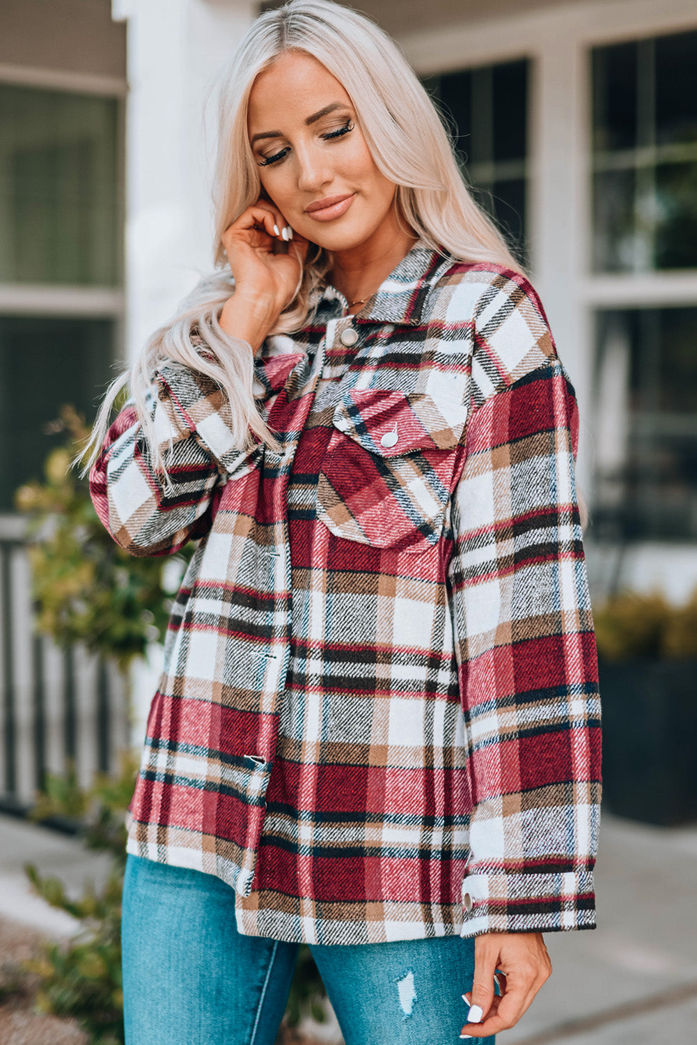 Keily Plaid Pocketed Shacket - Aaria Tees
