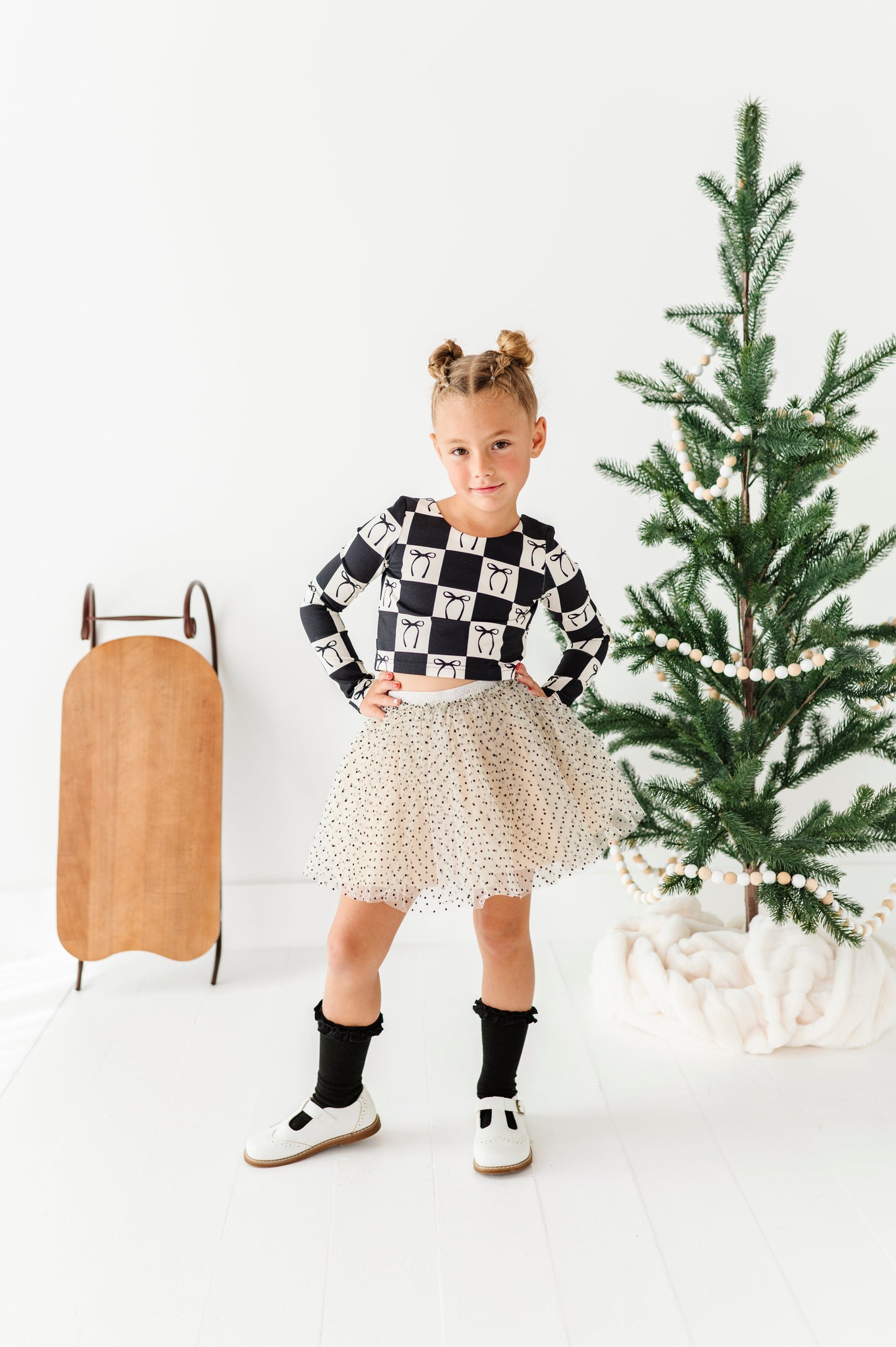 Checkered Bow | CROPPED Bow Back Long Sleeve Top