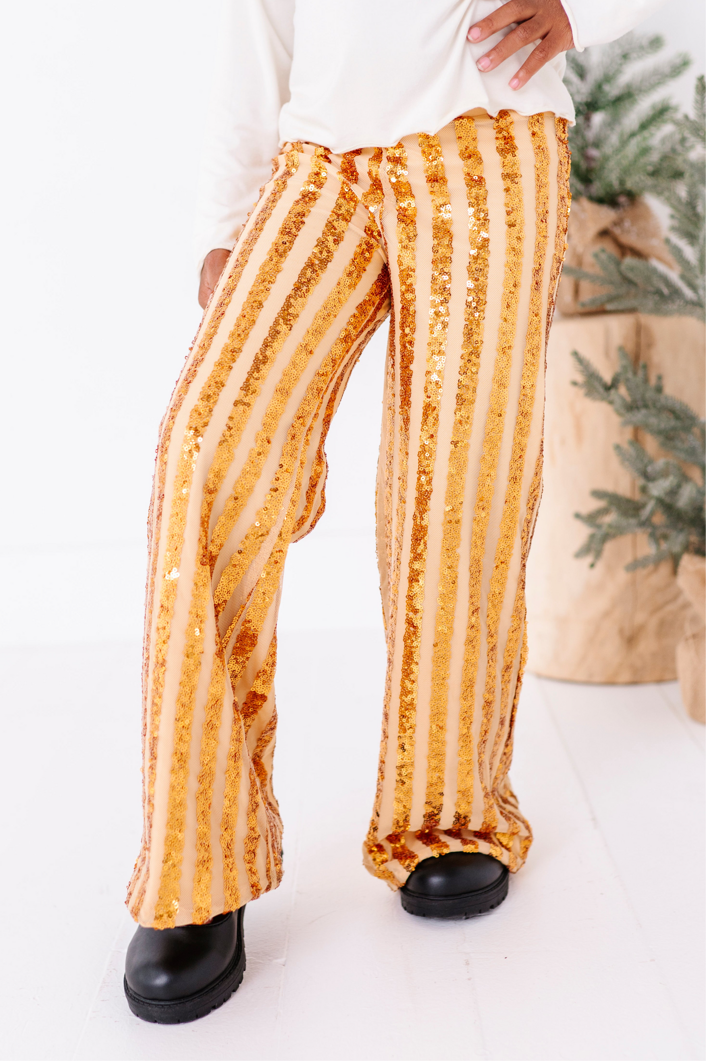 Gold Sequin Stripe | Wide-Leg Pants