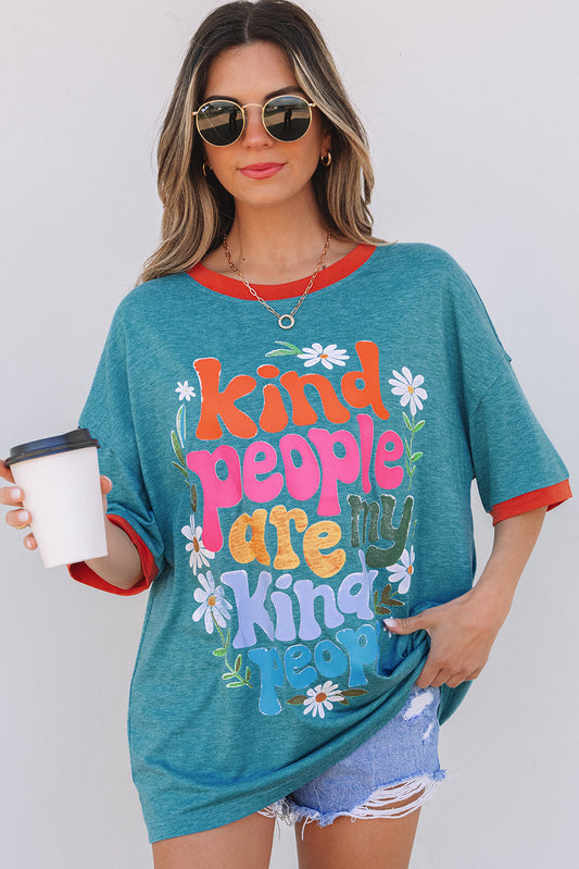Dusk Blue Kind People are My Kind People Graphic Oversized Tee Aaria Tees