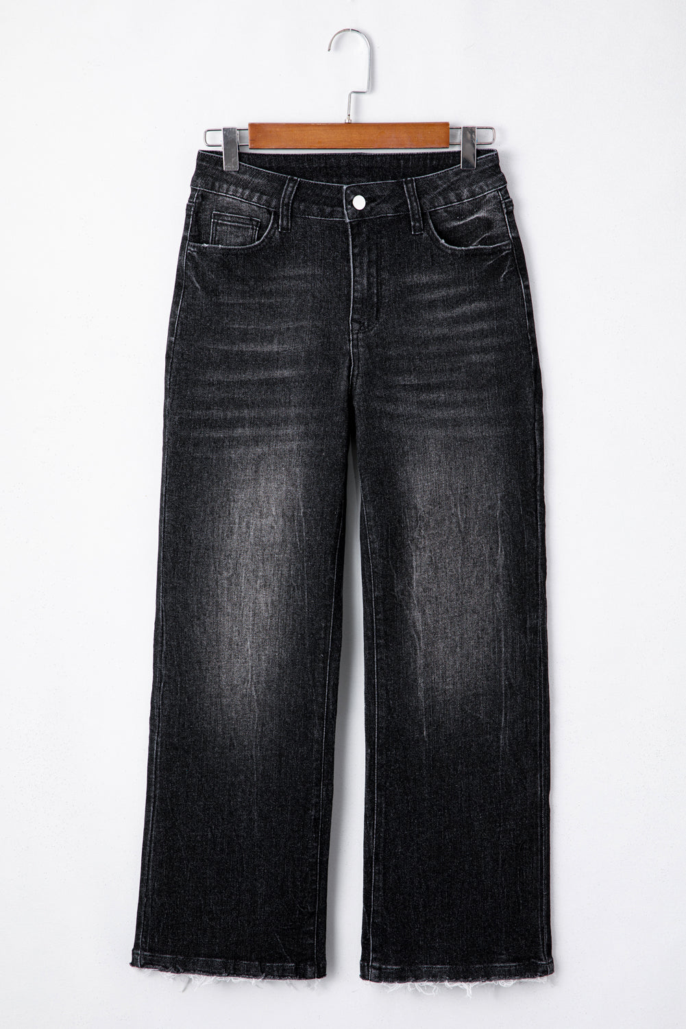 Carbon Grey Mineral Wash Raw Hem High Waist Flared Jeans - Aaria Tees Aaria Tees