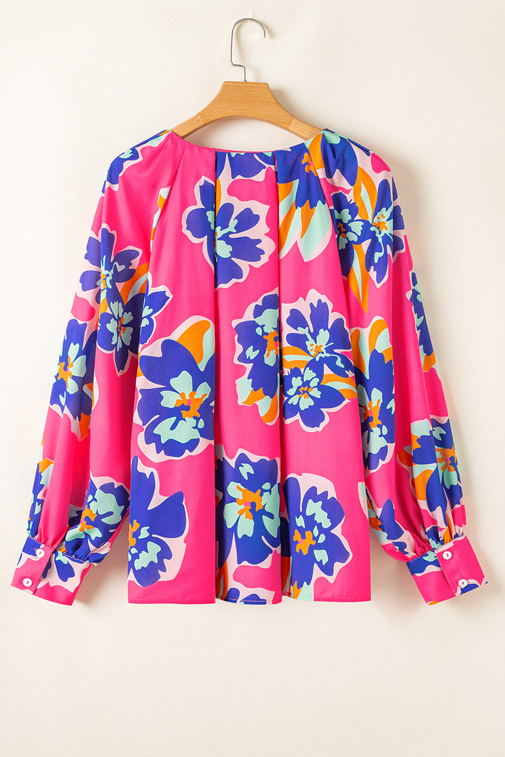 Rose Floral Pattern V Neck Balloon Sleeve Plus Size Blouse Aaria Tees Aaria Tees
