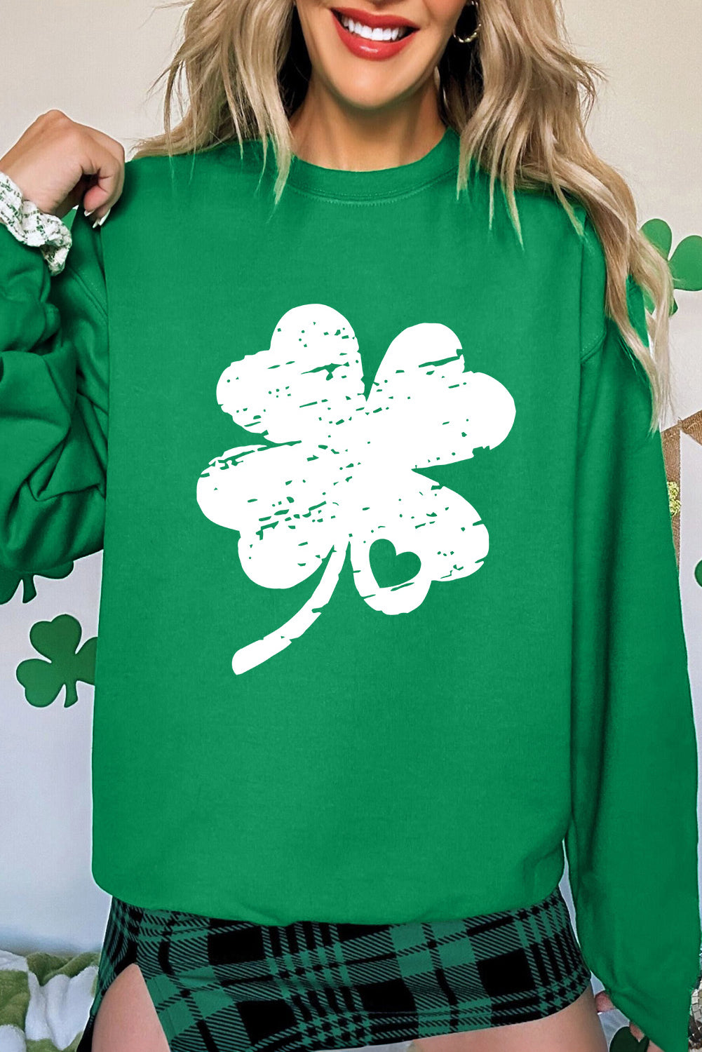Dark Green St. Patricks Lucky Clover Graphic Sweatshirt - Aaria Tees