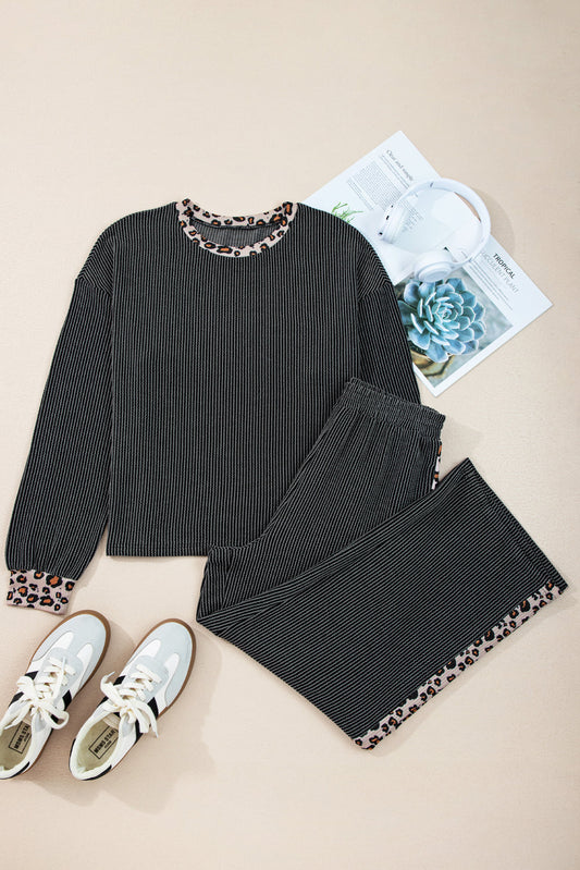 Leopard Corded Knit Top and Pants Set