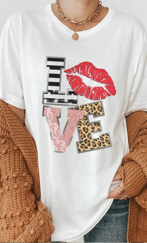LOVE Multi Pattern Valentine PLUS SIZE Graphic Tee - Aaria Tees