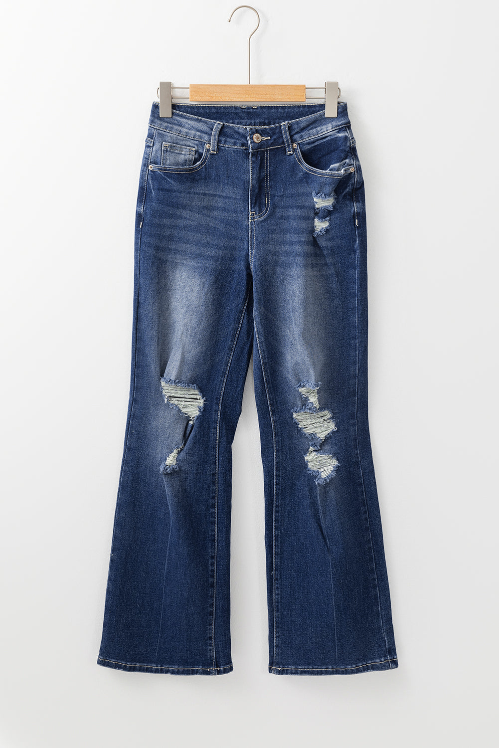 Dusk Blue Mineral Wash High Rise Ripped Jeans - Aaria Tees Aaria Tees