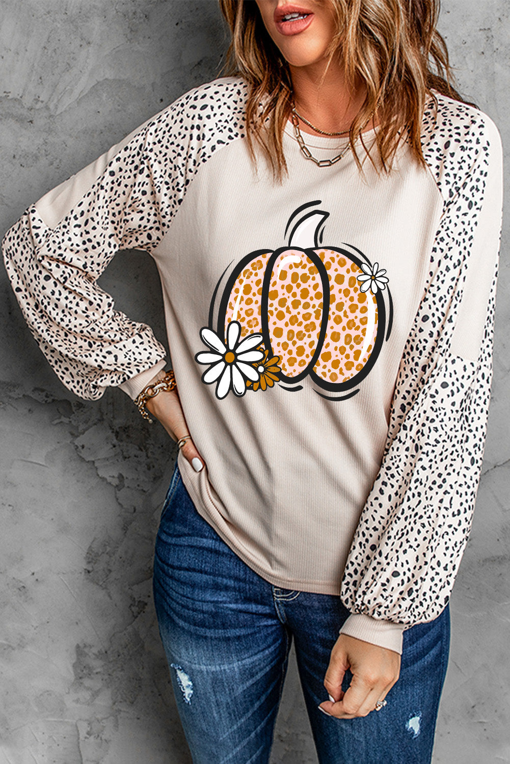 Pumpkin Graphic Round Neck Long Sleeve Top - Aaria Tees Aaria Tees