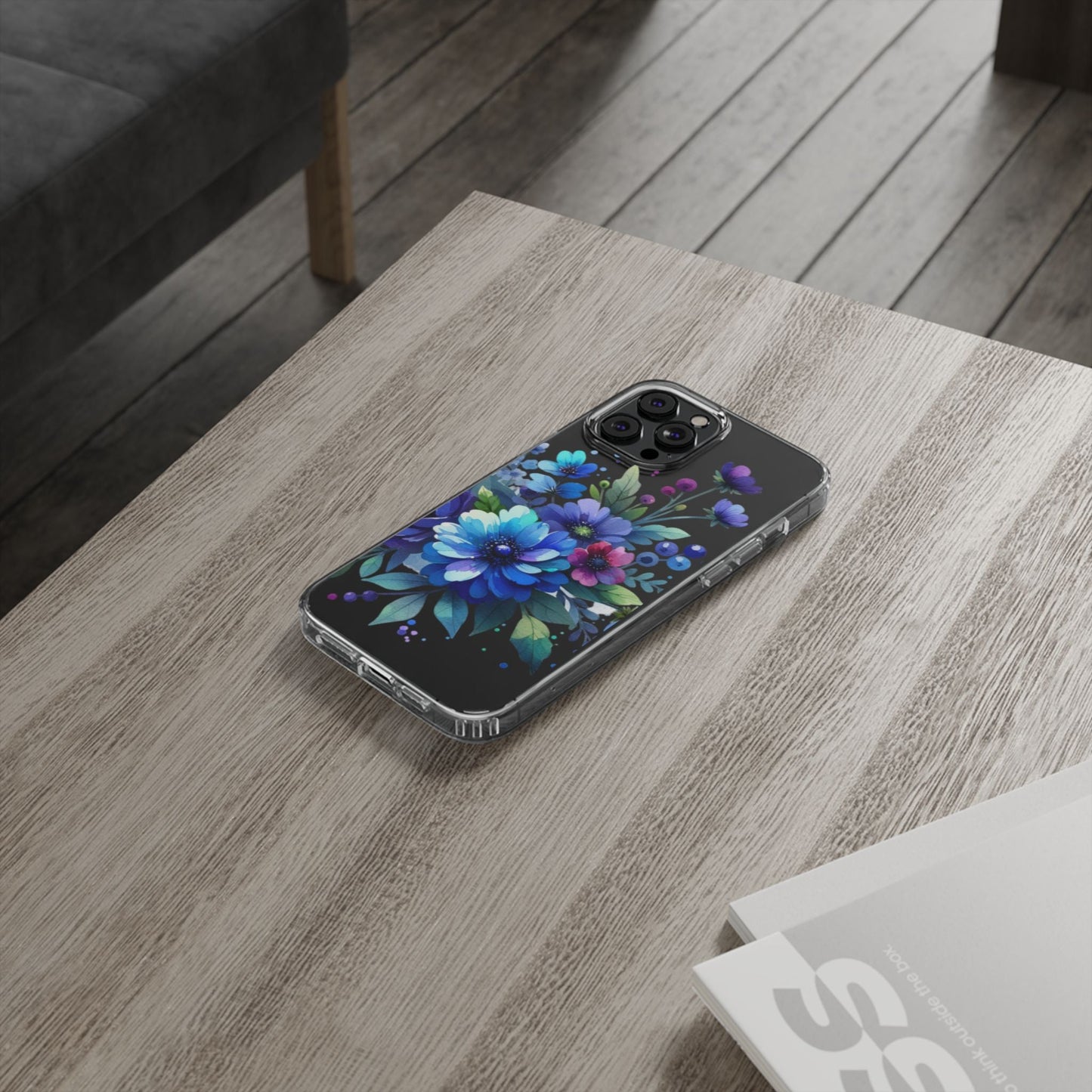 Vibrant Blue Floral Clear Phone Case