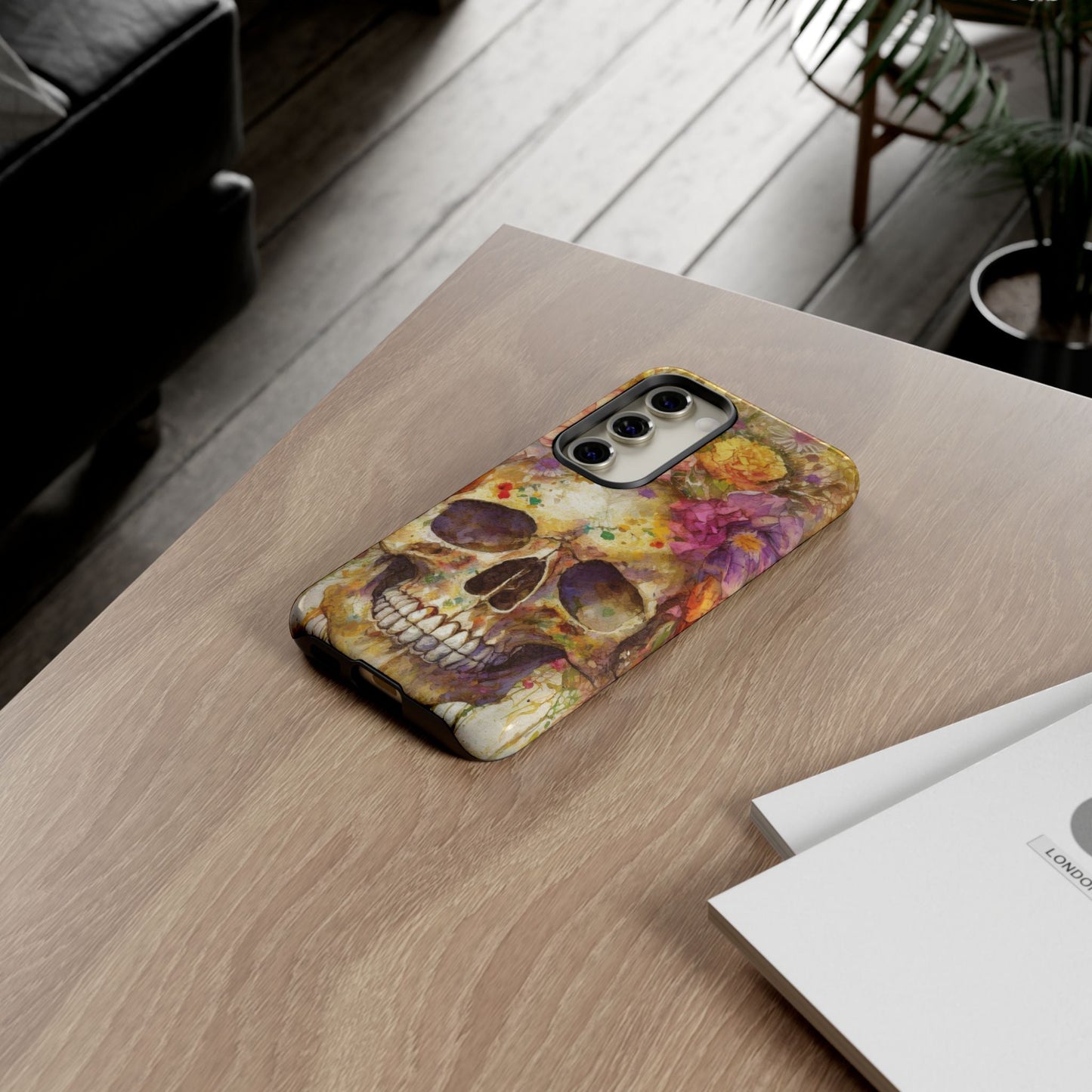 Unique Floral Skull Tough Phone Case