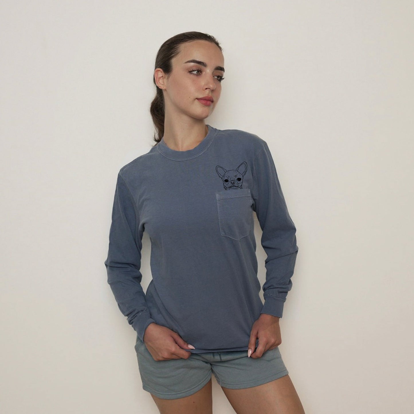 Comfort Colors Chihuahua Dog Mom Pocket Long Sleeve Shirt