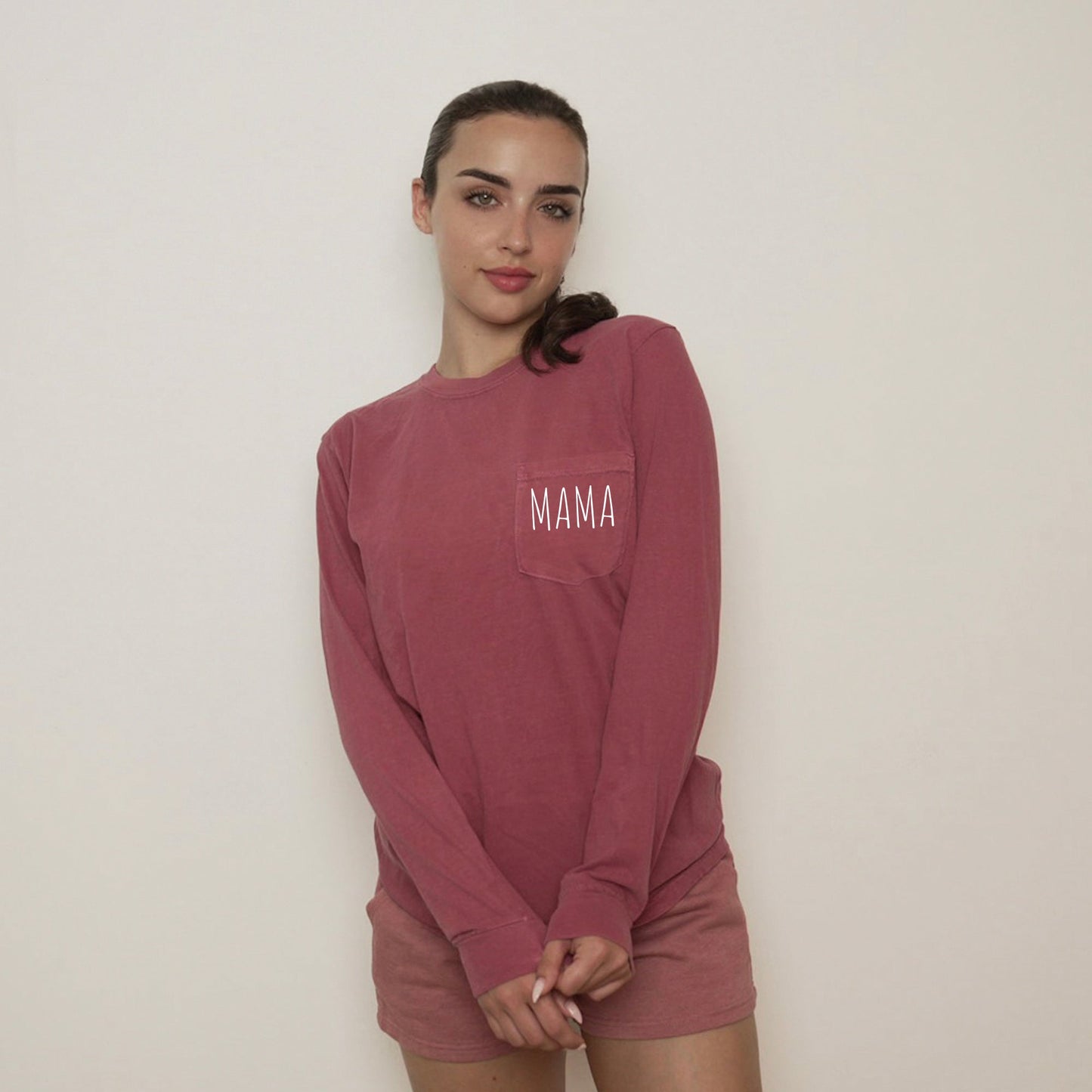 Comfort Colors Mama mom Pocket Long Sleeve Shirt (Cute)