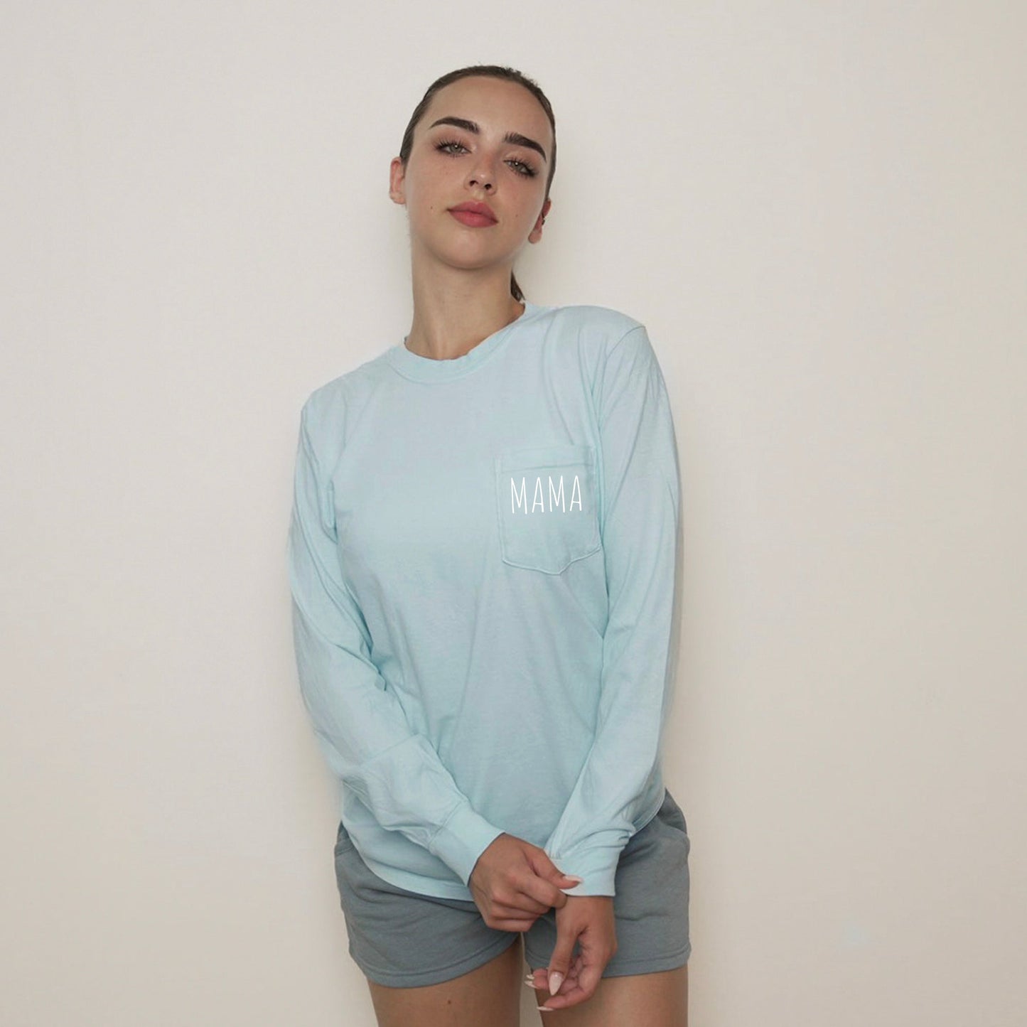 Comfort Colors Mama mom Pocket Long Sleeve Shirt (Cute)