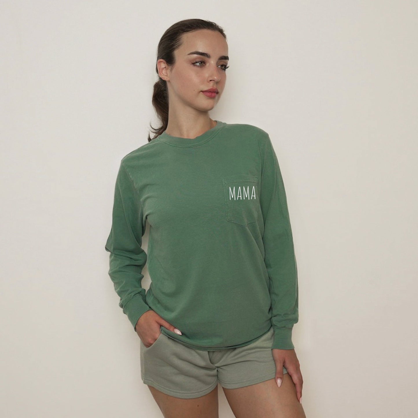 Comfort Colors Mama mom Pocket Long Sleeve Shirt (Cute)