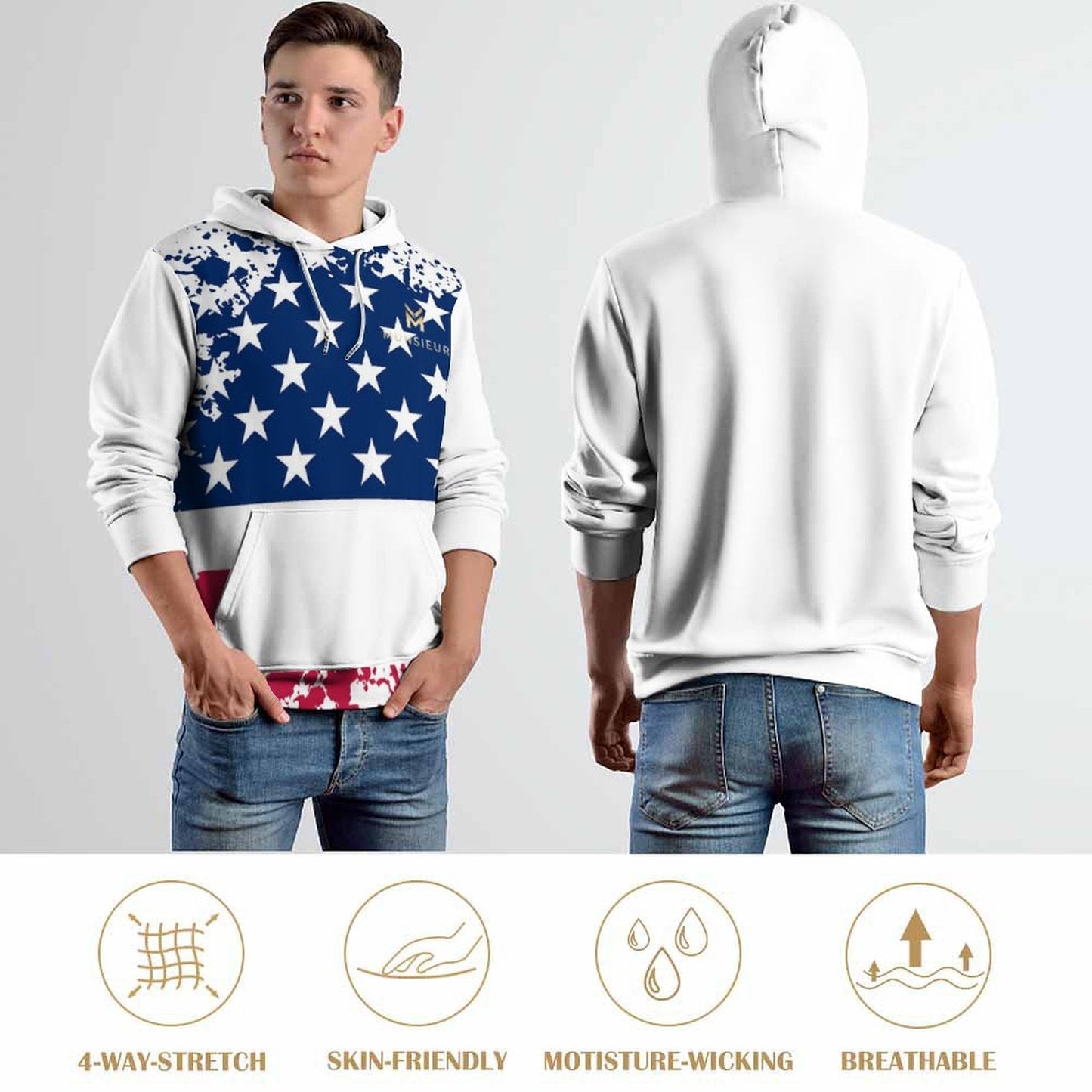 **Summer Sale** Munsieur Men's Graphic America's Pride Hoodie