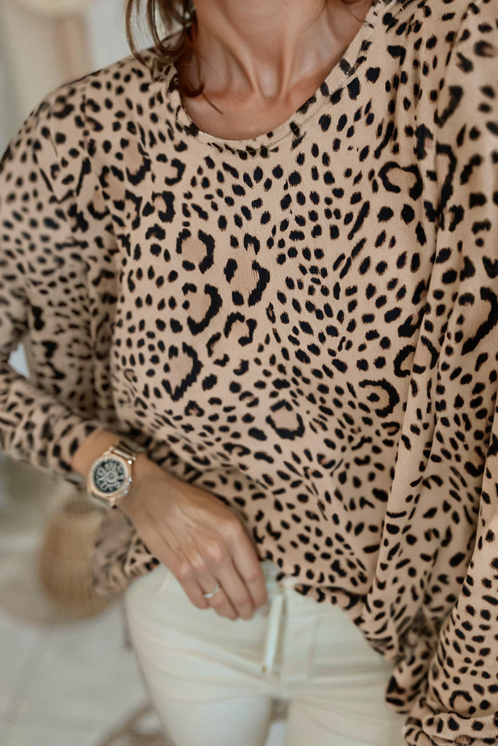 Leopard Batwing Long Sleeve Top