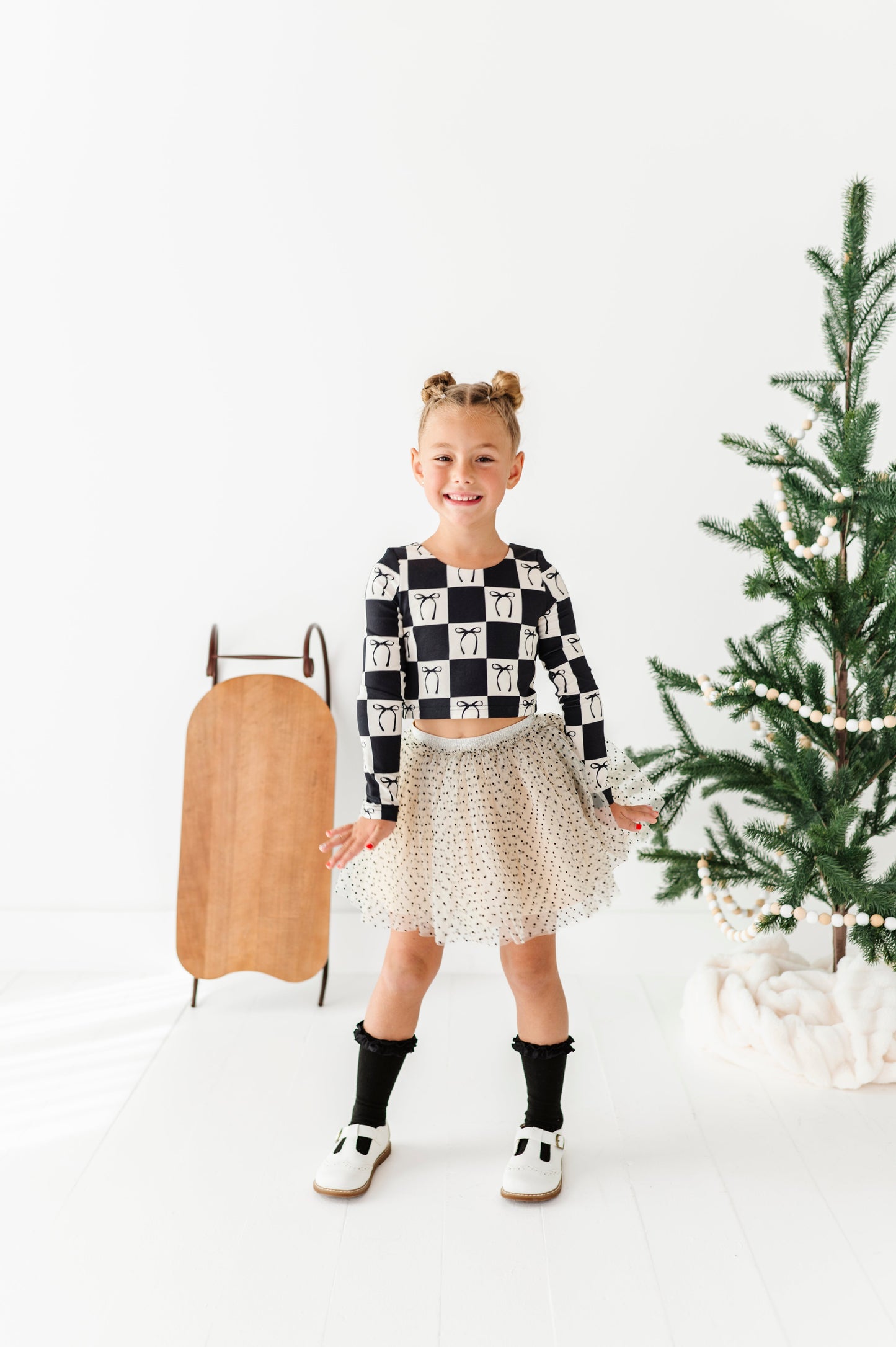 Checkered Bow | CROPPED Bow Back Long Sleeve Top