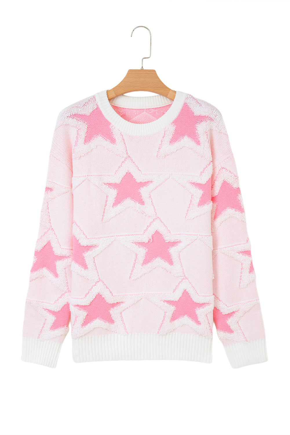Star Ribbed Trim Drop Shoulder Oversized Sweater