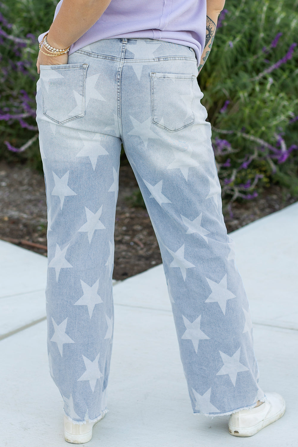 Beau Blue High Waist Star Pattern Plus Size Jeans Aaria Tees