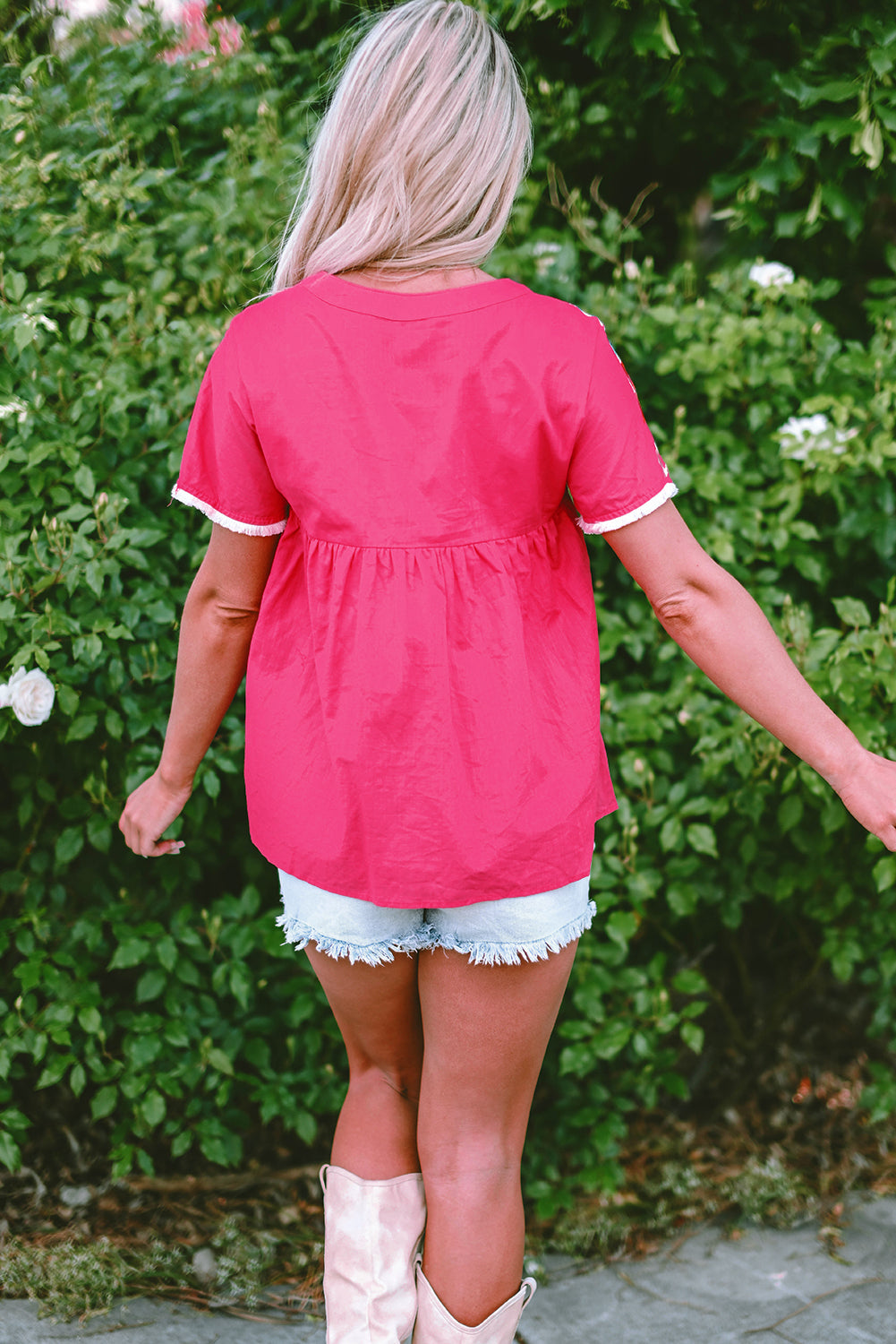 Zayla Embroidered Tassel Tie V Neck Blouse - Aaria Tees