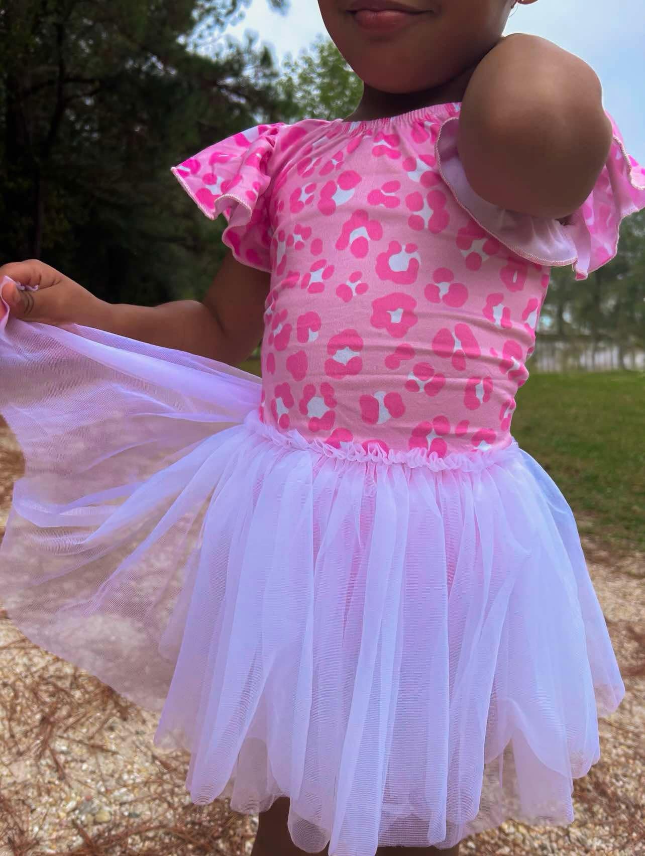 Pink leopard bow back leotard
