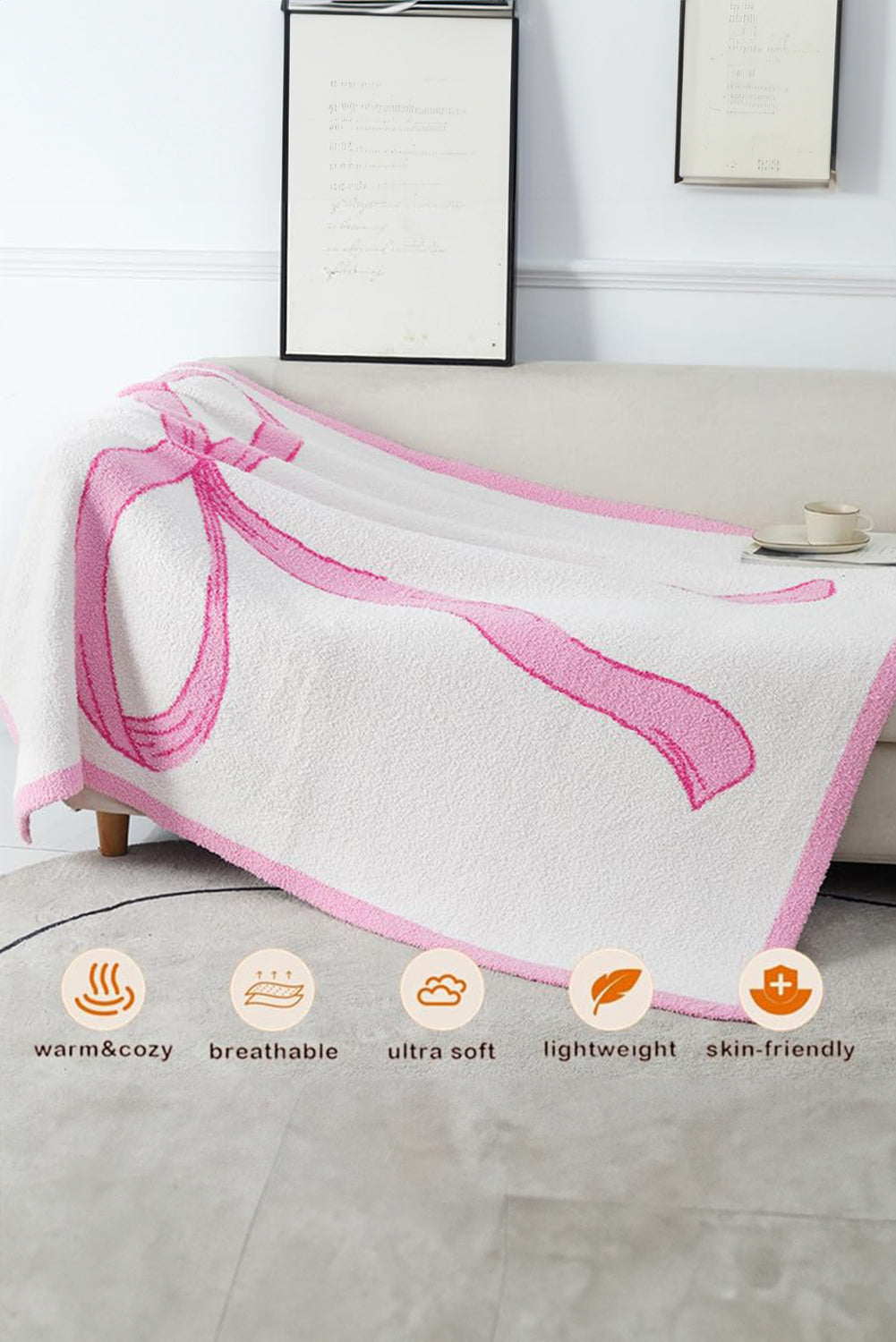 Pink Bow Printed Cozy Soft Throw Blanket - Aaria Tees Aaria Tees