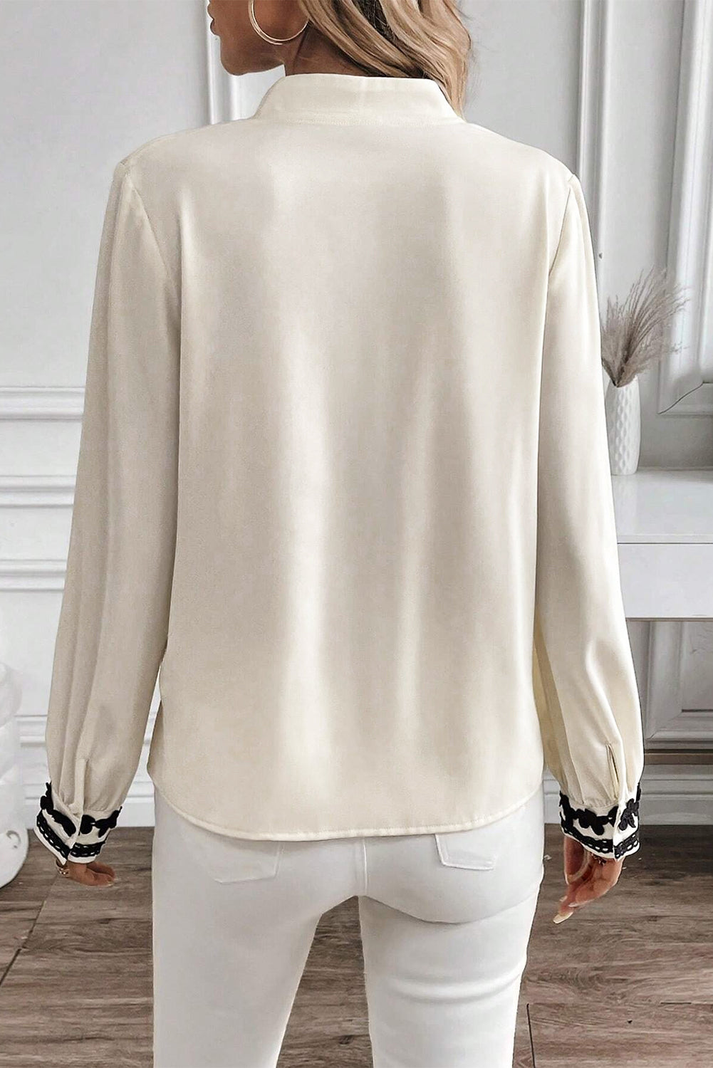 Beige Floral Embroidered Stand Neck Buttoned Shirt Aaria Tees